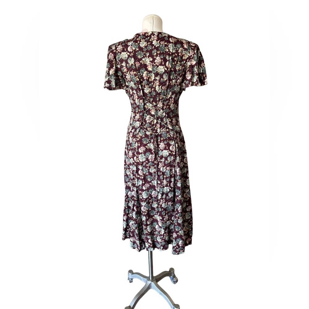 Vintage 90s Floral Flutter sleeve Dress Button-Up Front Maxi, Cotton Blend small - Picture 4 of 8